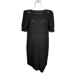 VTG Adolfo Saks Fifth Avenue Black Crochet Knit Sheath Dress Small LUXE Handmade
